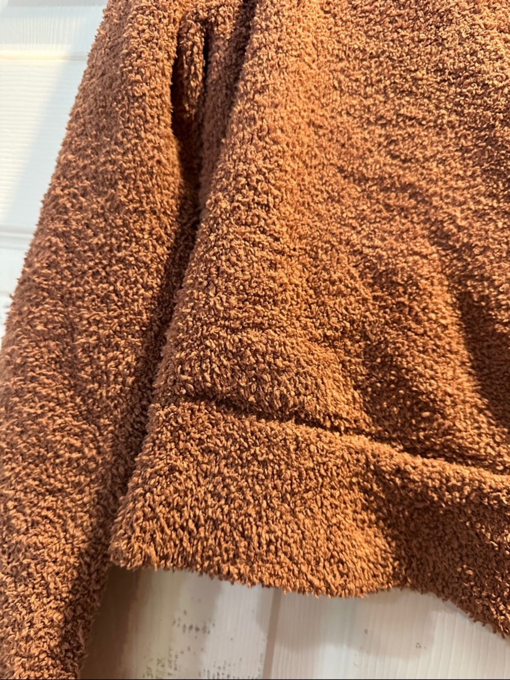 Anthropologie Daily Practice Brown V-Neck Faux Wrap Fuzzy Boucle Sweater Top S - Picture 7 of 7